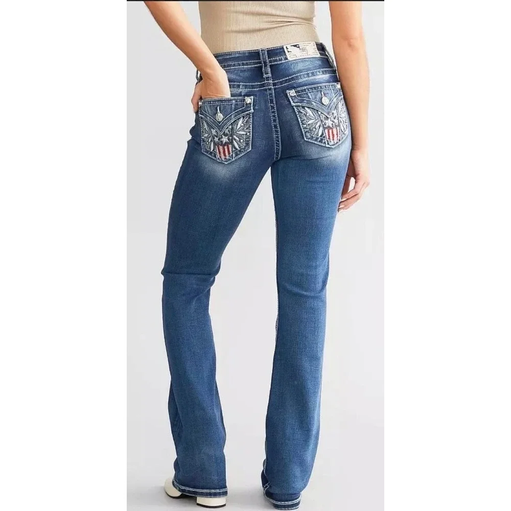 MISS ME American Flag Jeans Eagle Mid Rise Bootcut Dark Long 29 Rodeo Western